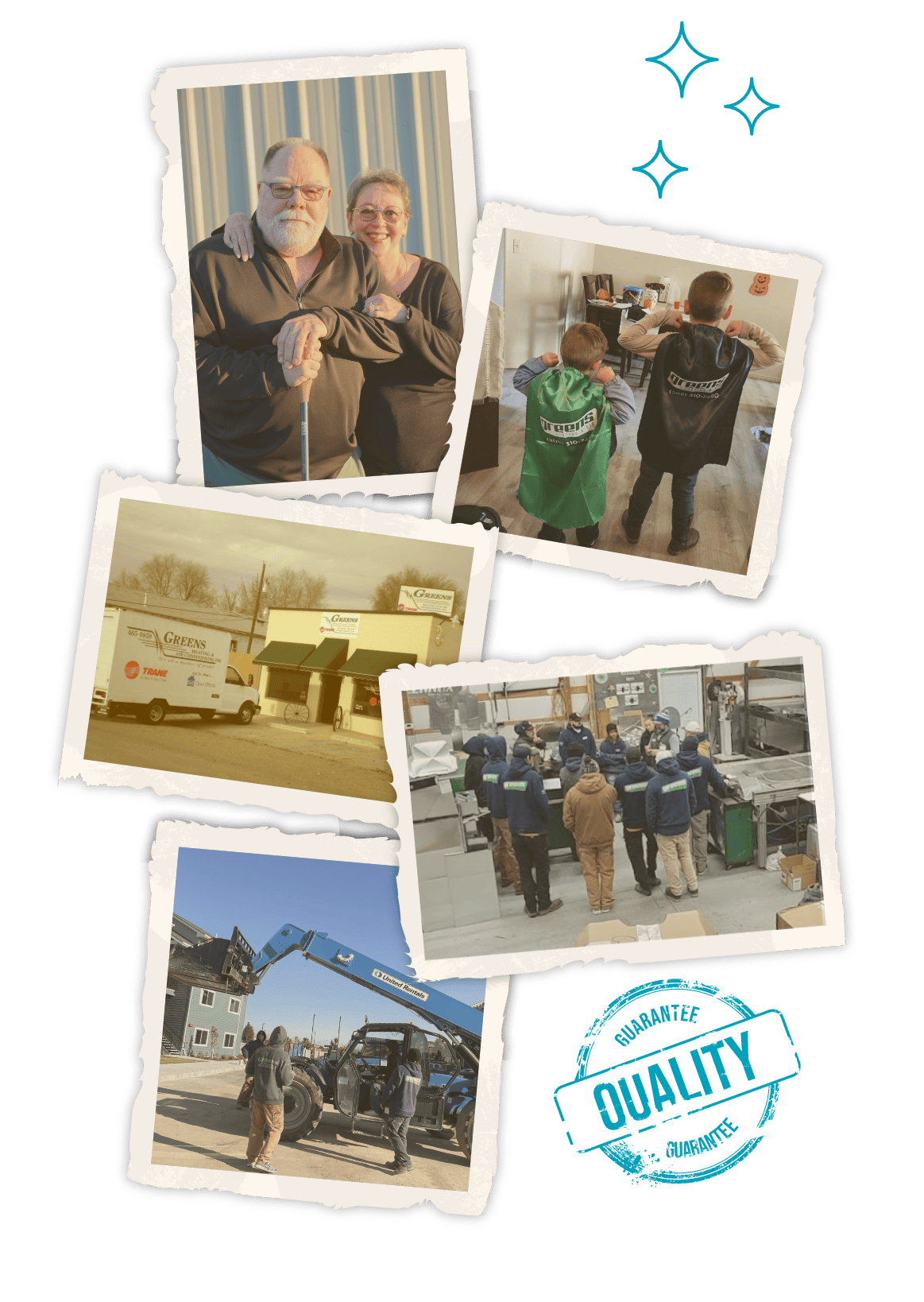Historic photos of Greens Heating and AC in a collage form.
