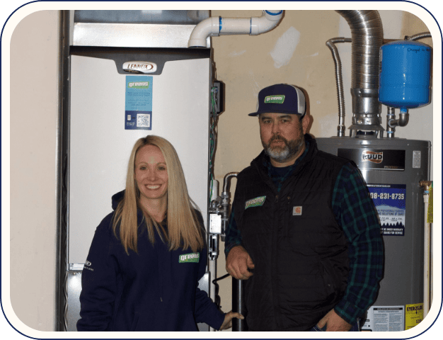 Greens Heating and AC employee with Carly Cash of Boise, Idaho, as a recipient of Lennox's Feel the Love program.